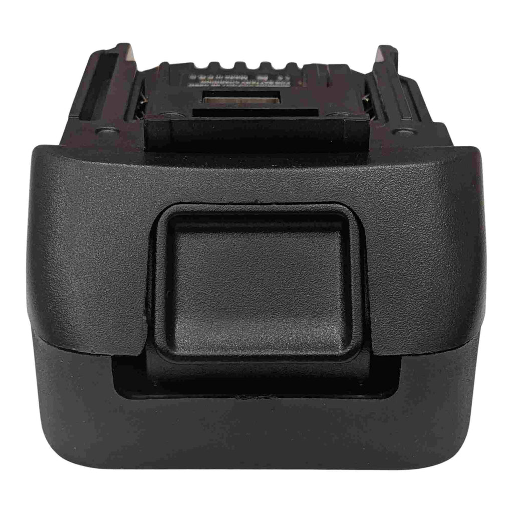 Bosch 18V GBA (Blue) to Makita 18V LXT battery adapter - front view, Makita tool-side rail above a moulded body recess