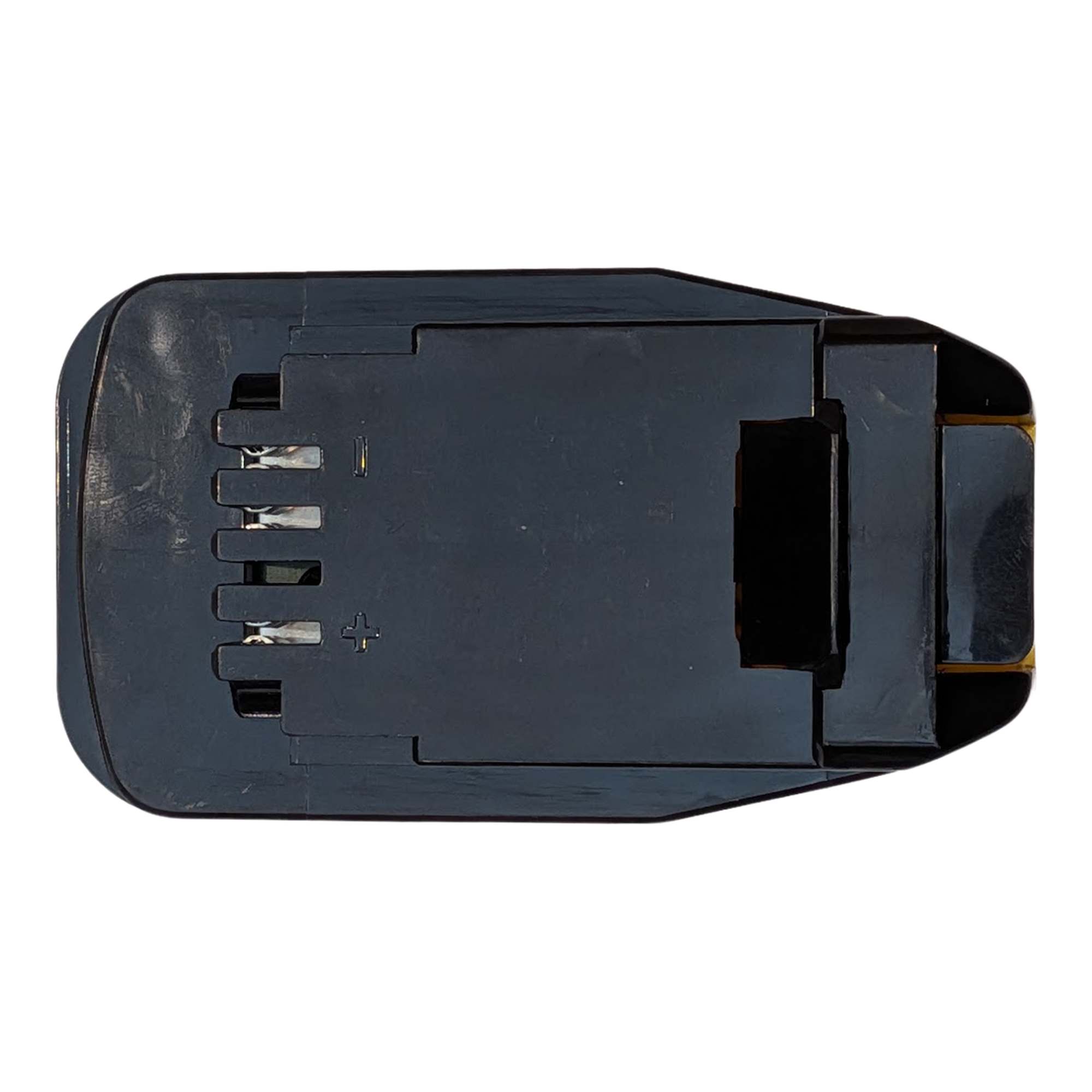 DeWalt 20V MAX to Black and Decker 20V battery adapter - tool-side face with four contacts and + and - marks