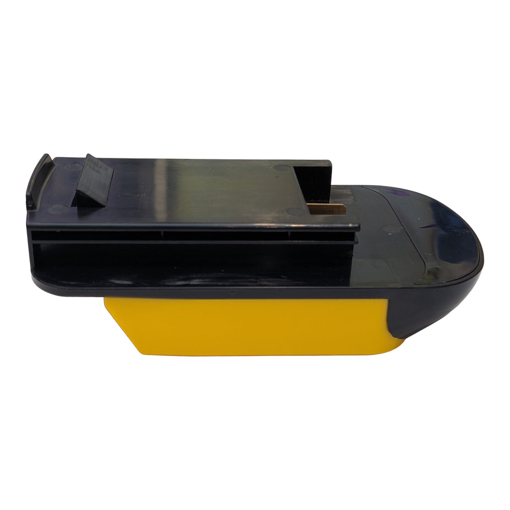 DeWalt 20V MAX to Black and Decker 18V Ni-Cd battery adapter - side view showing both connections