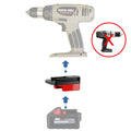 Milwaukee M18 to Porter Cable 19.2V Ni-Cd battery adapter - compatibility diagram showing battery, adapter and drill