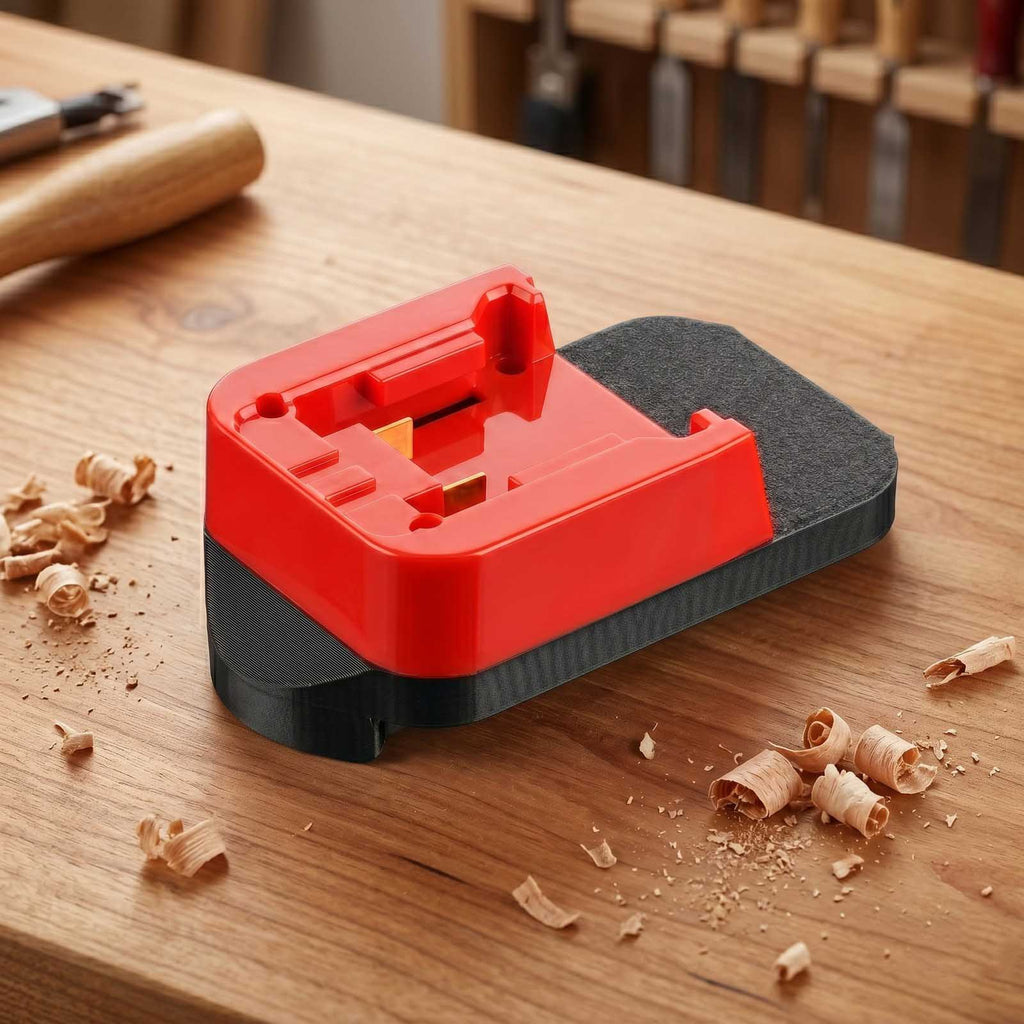 Milwaukee M18 to Porter Cable 19.2V Ni-Cd battery adapter - battery-side connection with twin copper terminal blades