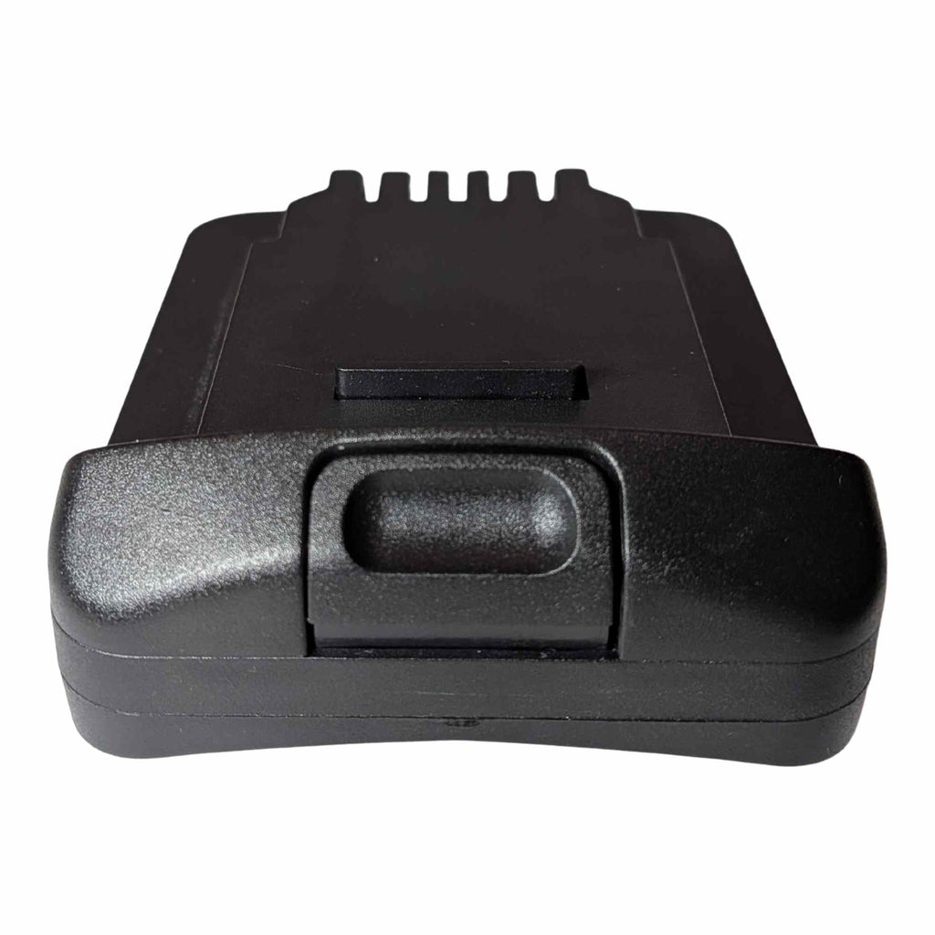 Parkside X20V to DeWalt 20V MAX battery adapter - front view of the release button end