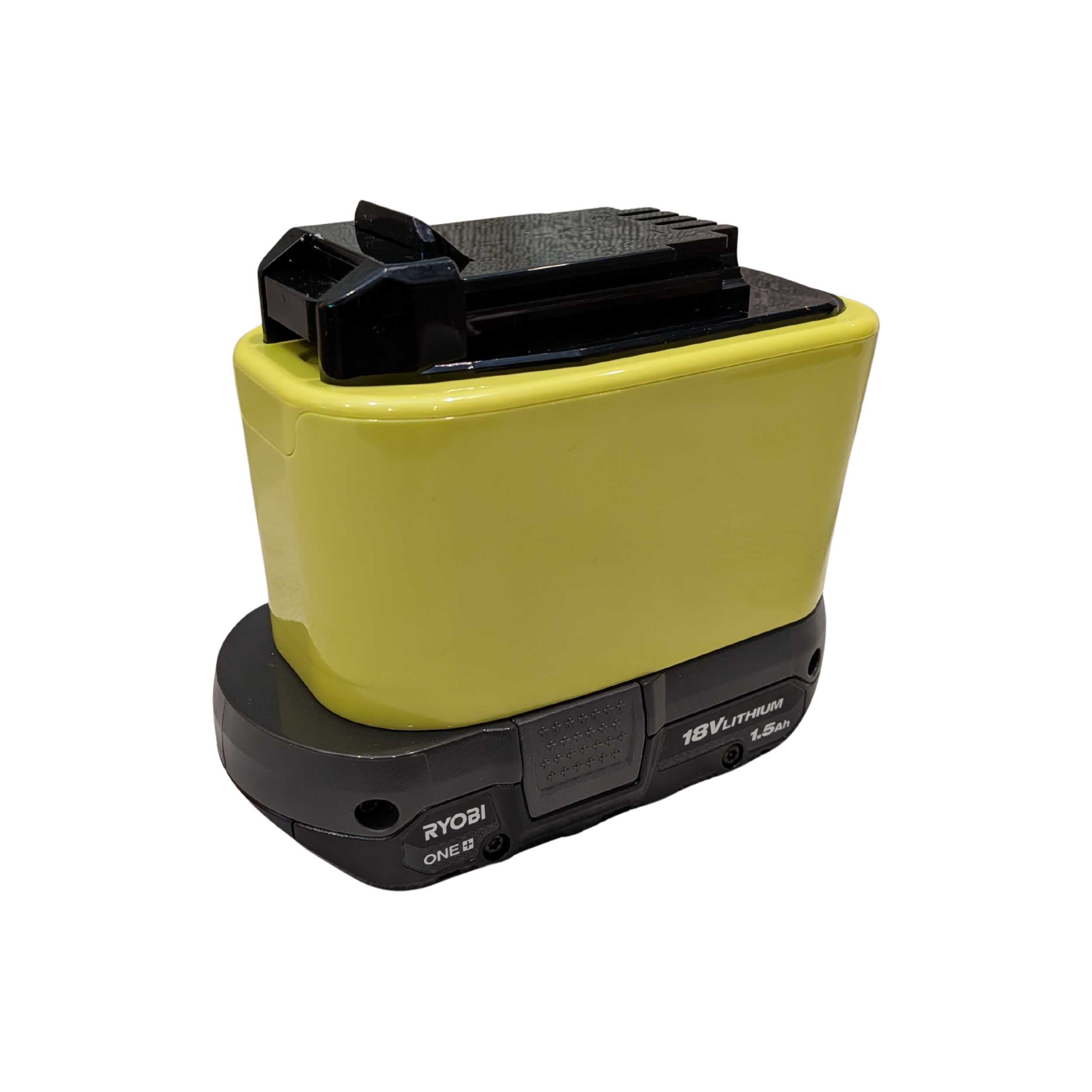 Ryobi 18V ONE+ to Black and Decker 20V battery adapter - fitted to the Ryobi 18V ONE+ battery, tool-side connection upward