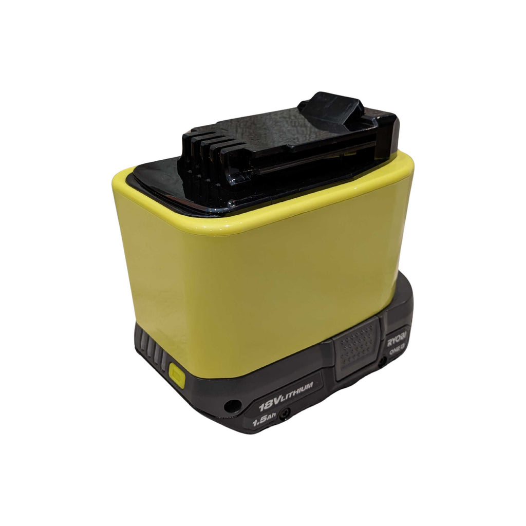 Ryobi 18V ONE+ to Black and Decker 20V battery adapter - fitted to the Ryobi 18V ONE+ battery, tool-side connection upward