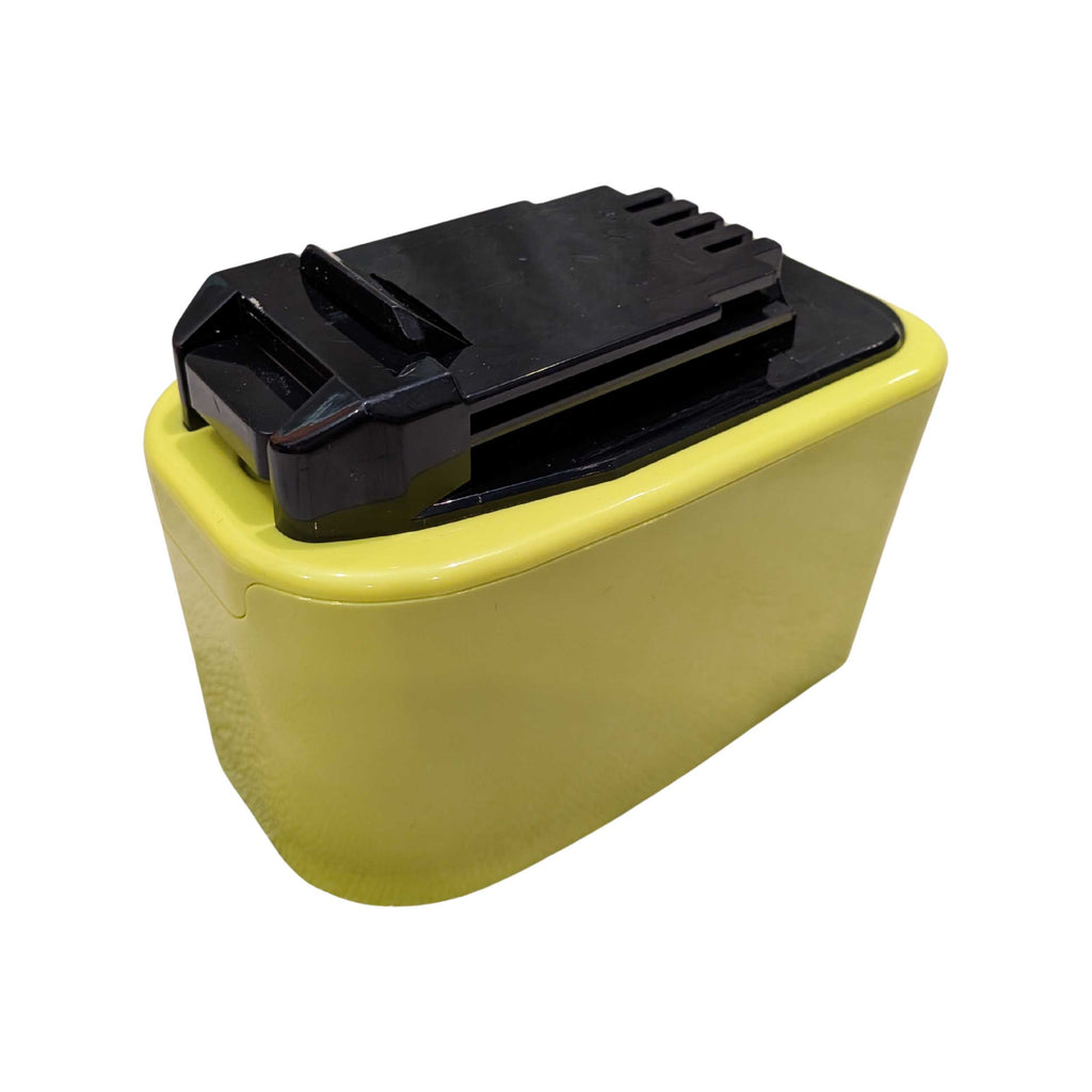Ryobi 18V ONE+ to Black and Decker 20V battery adapter - three-quarter view with the tool-side connection uppermost
