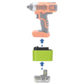 Ryobi 18V ONE+ to Black and Decker 20V battery adapter - compatibility diagram showing battery, adapter and impact driver