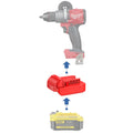 Stanley V20 to Milwaukee M18 battery adapter - compatibility diagram showing battery, adapter and hammer drill