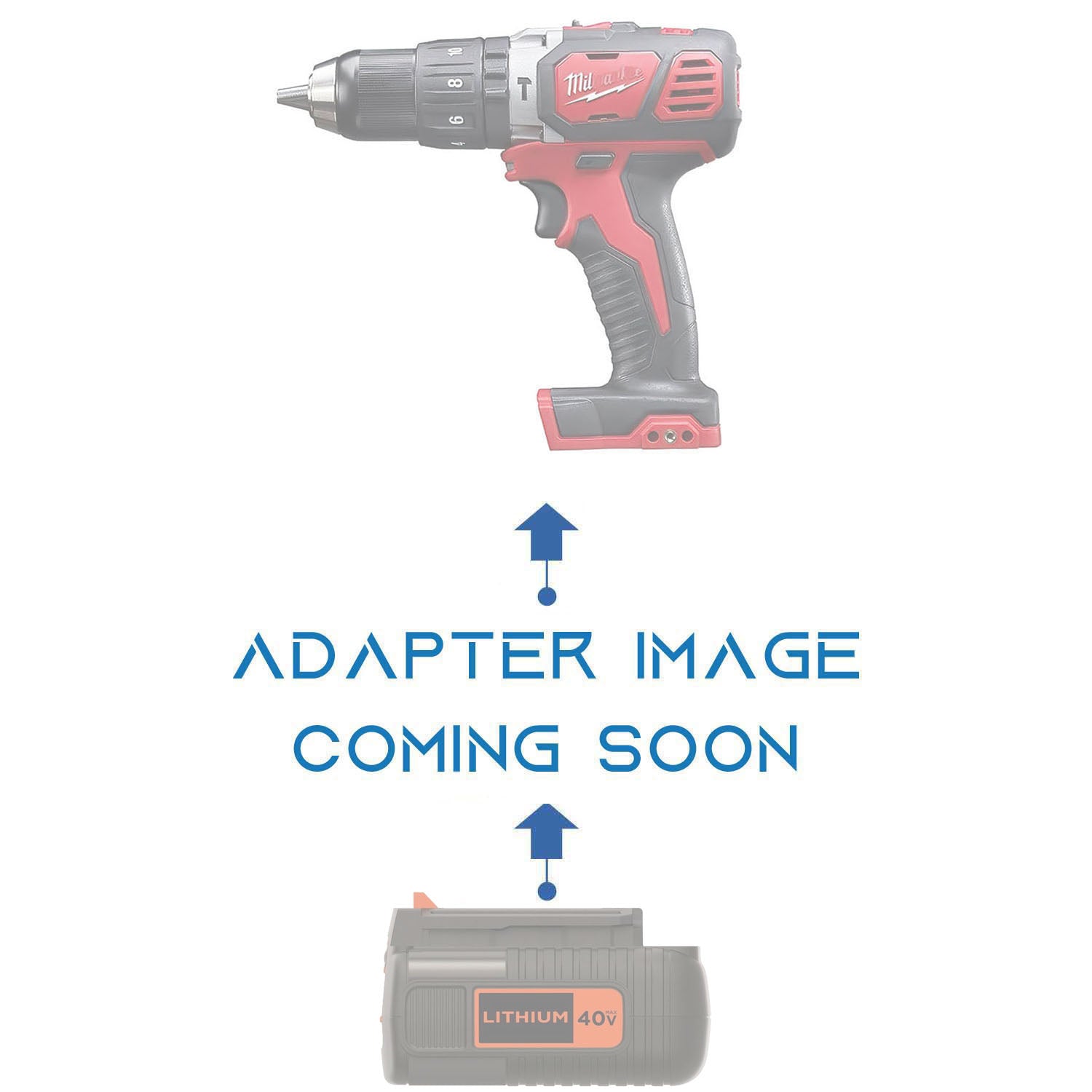 Black and Decker 36V/40V MAX to Milwaukee M18 battery adapter - placeholder text reading adapter image coming soon