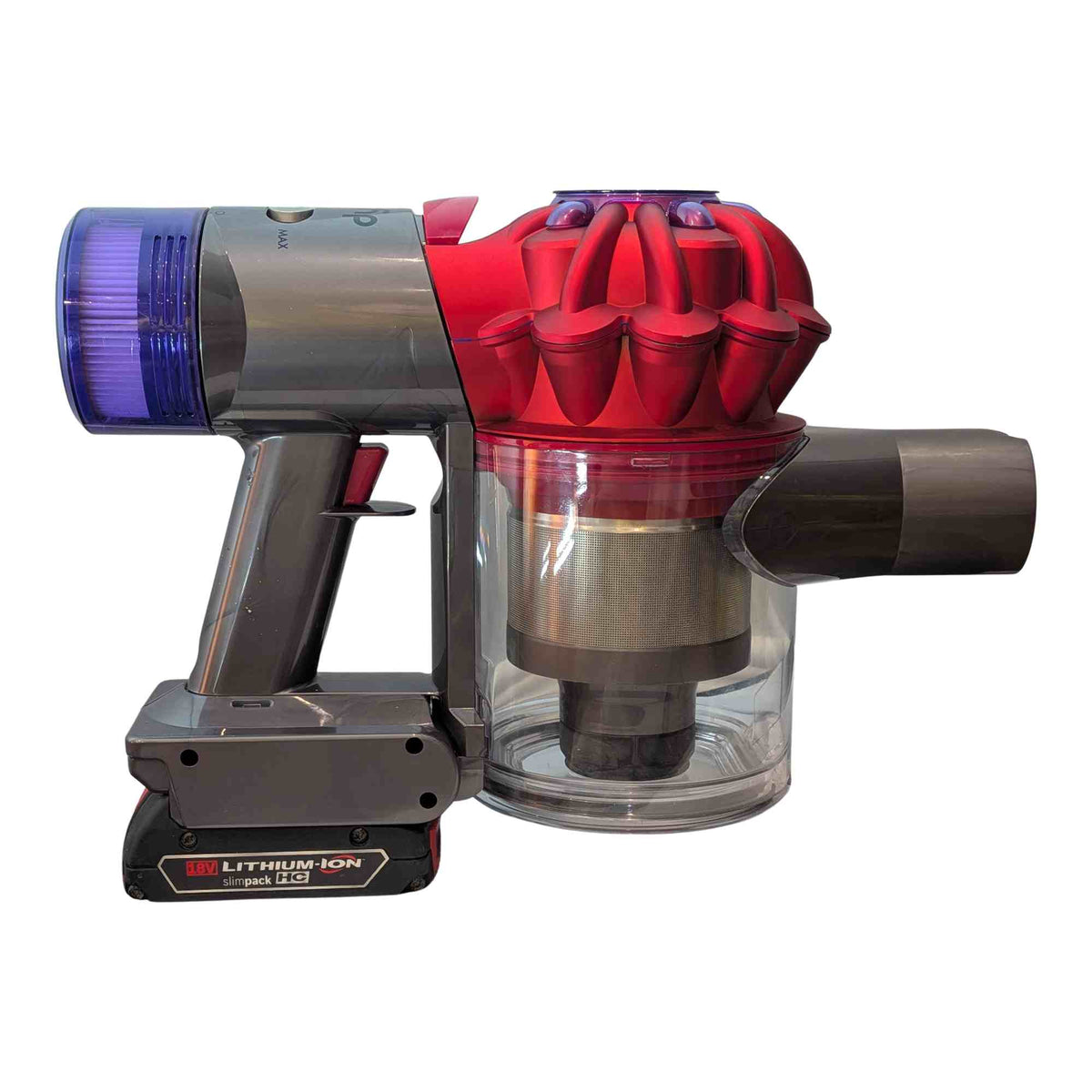 Bosch 18V GBA (Blue) to Dyson V7 battery adapter: Fitted, Right Side