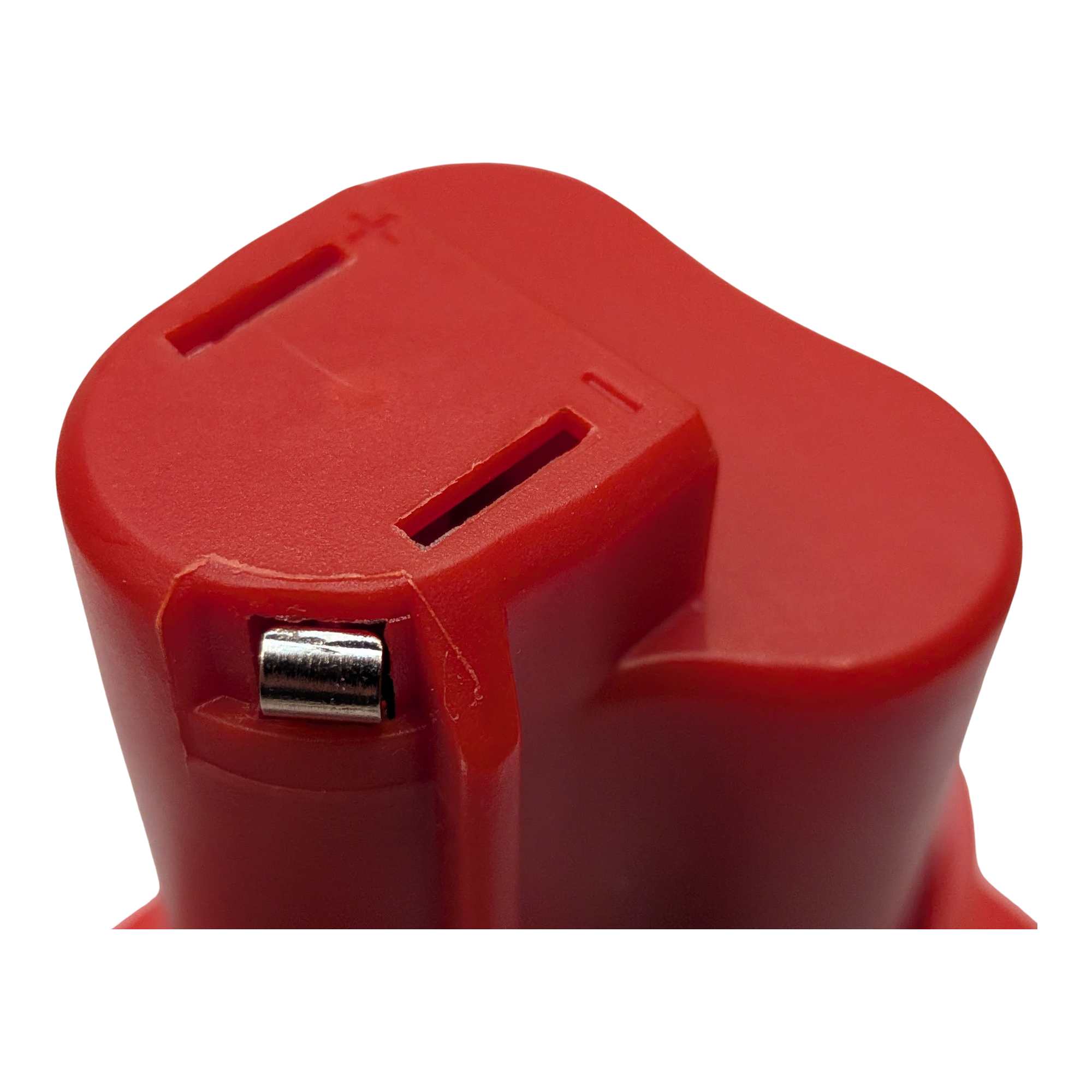 Bosch 18V GBA (Blue) to Milwaukee M12 battery adapter - close-up of the Milwaukee tool-side tower