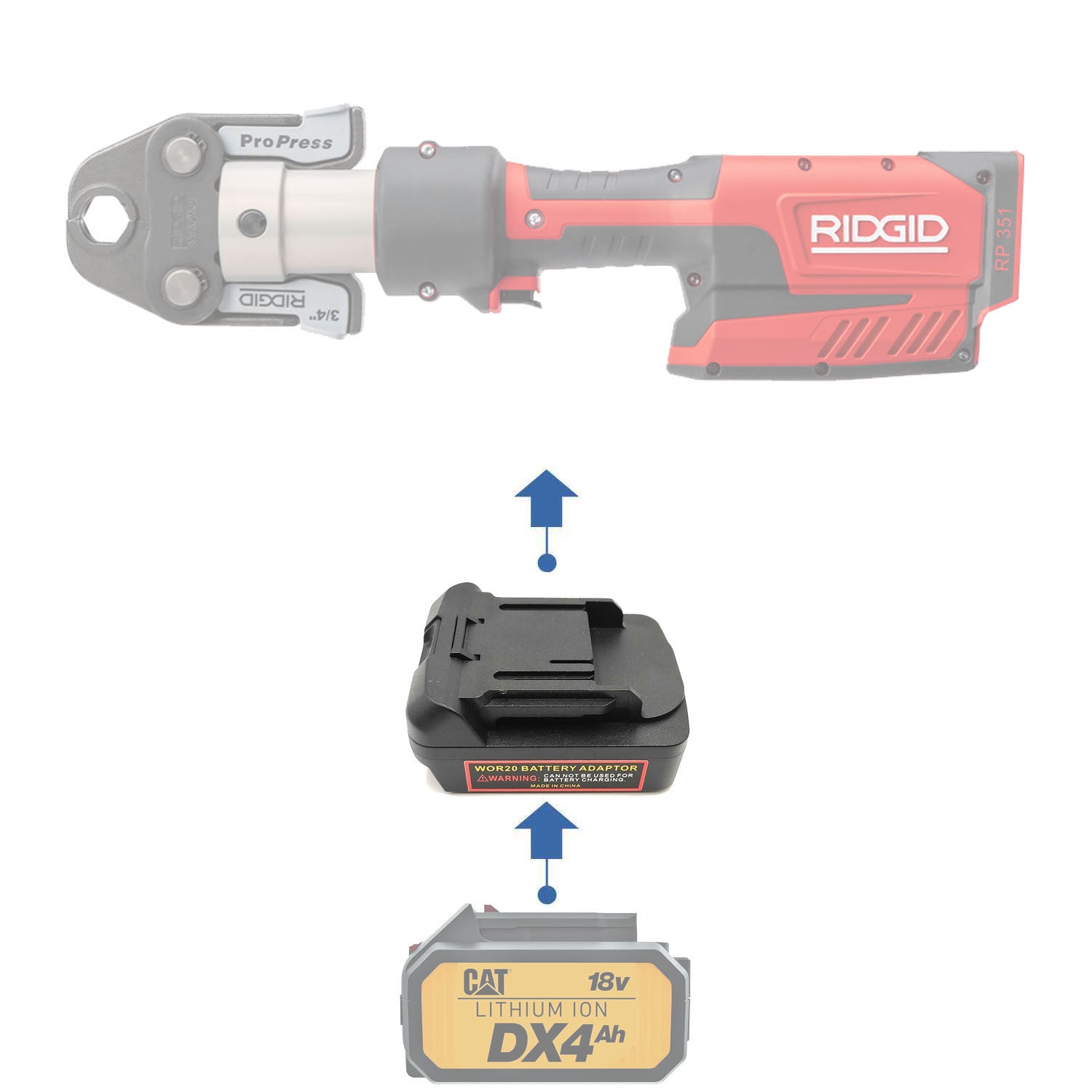 CAT 18V to RIDGID RED 18V Battery Adapter