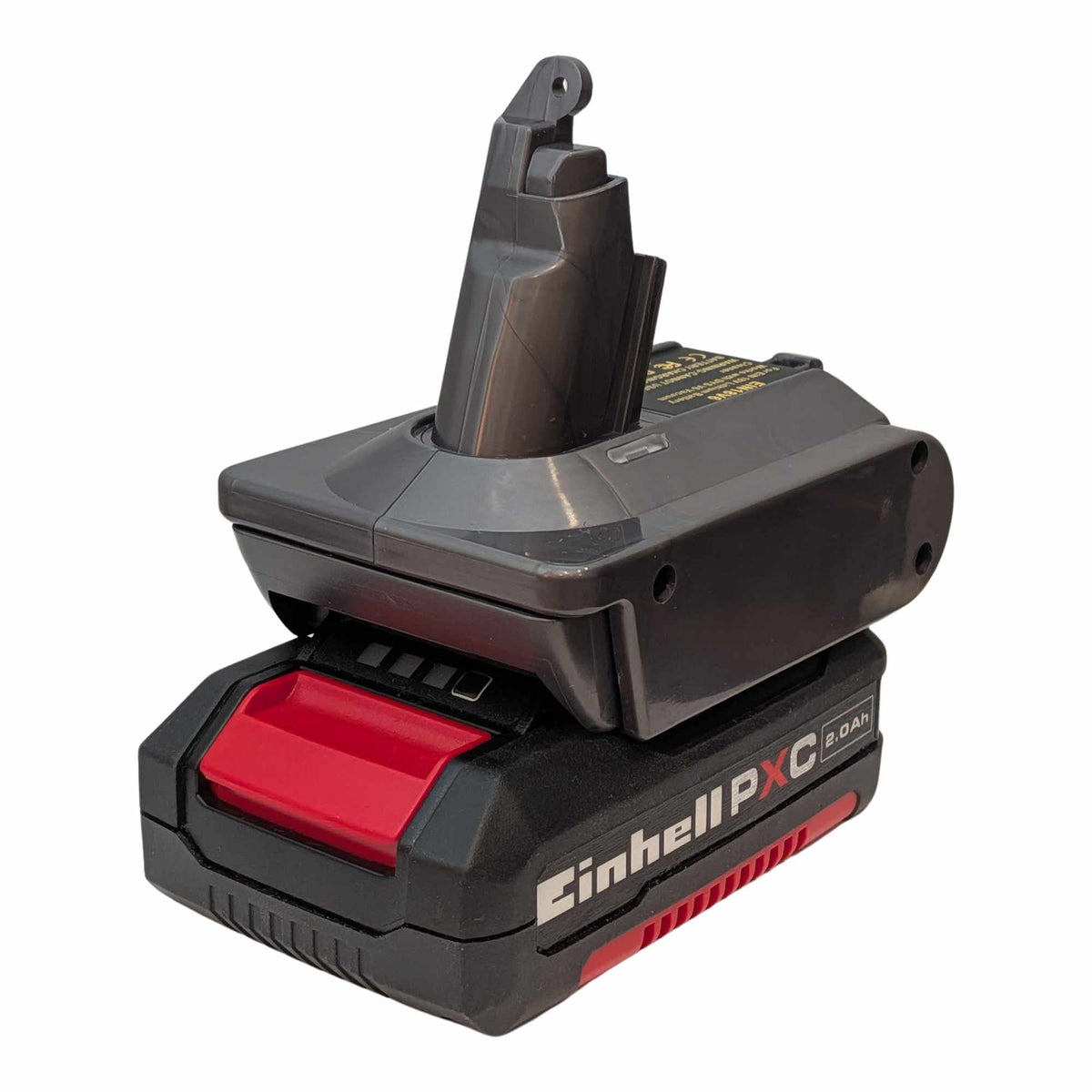 Adaptateur de batterie Einhell 18V PXC vers Dyson V6 : Batterie sur l’adaptateur, gauche