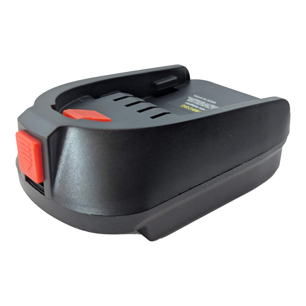 Einhell 18V PXC to Flymo 18V P4A battery adapter - adapter three quarter side view