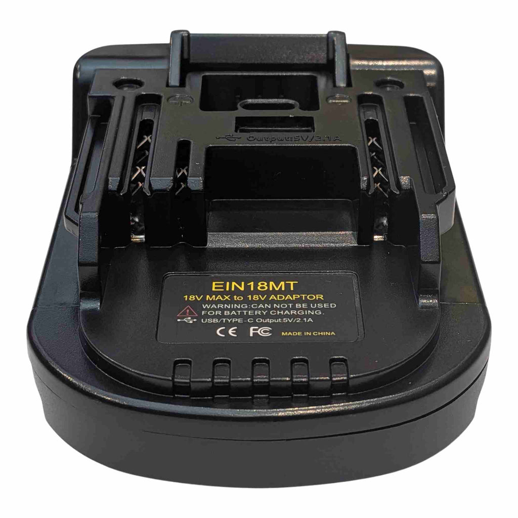 Einhell 18V PXC to RIDGID Plumbing battery adapter - tool-side connection, rails and sprung contacts inside the receptacle