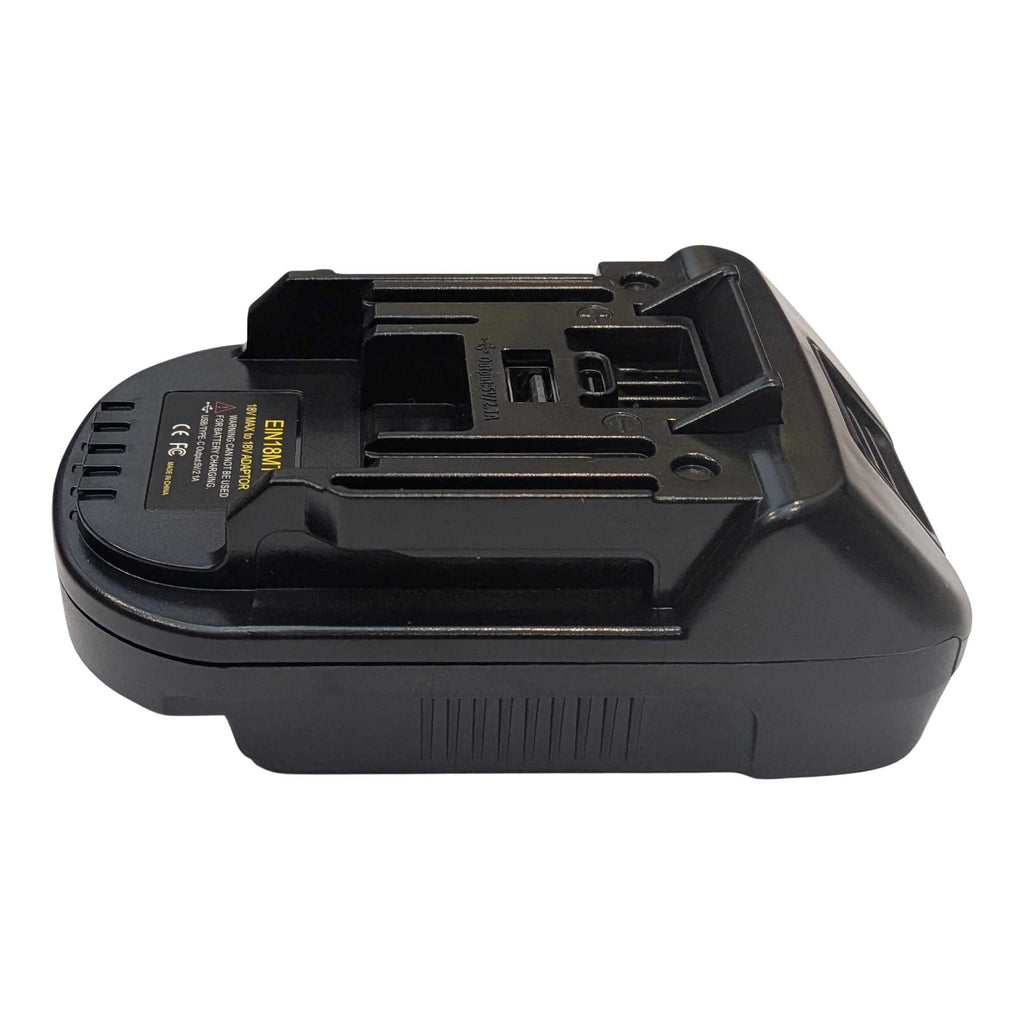 Einhell 18V PXC to RIDGID Plumbing battery adapter - side profile showing the tool-side connection and the printed label