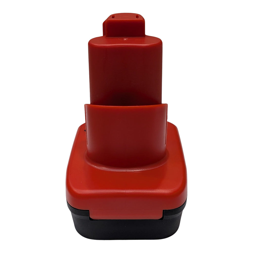 Milwaukee M18 to Milwaukee M12 battery adapter - rear view, red tool-side stem above the black base