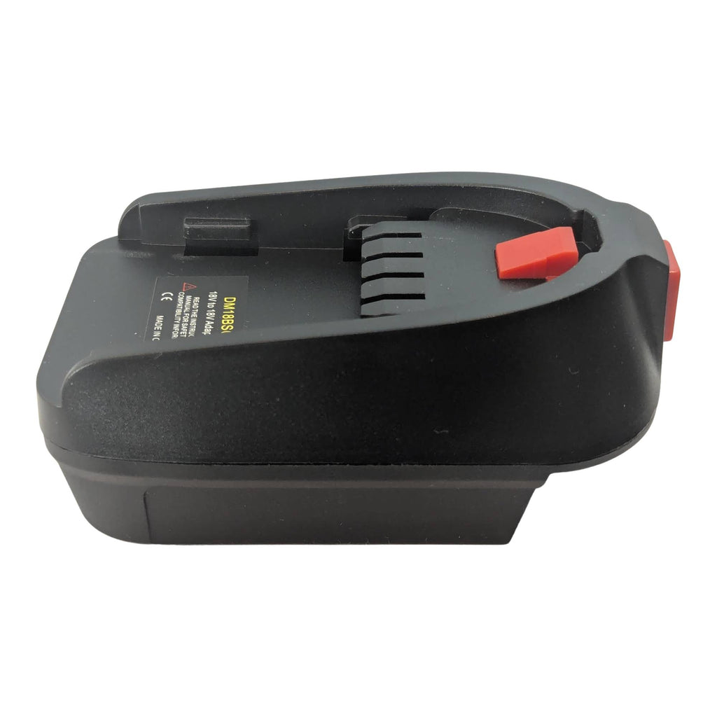 Milwaukee M18 to Flymo 18V P4A battery adapter - side view