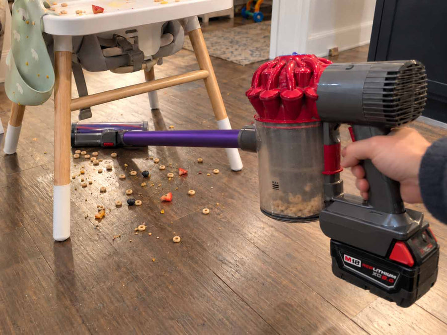 Milwaukee M18 to Dyson V6 battery adapter: In the hand