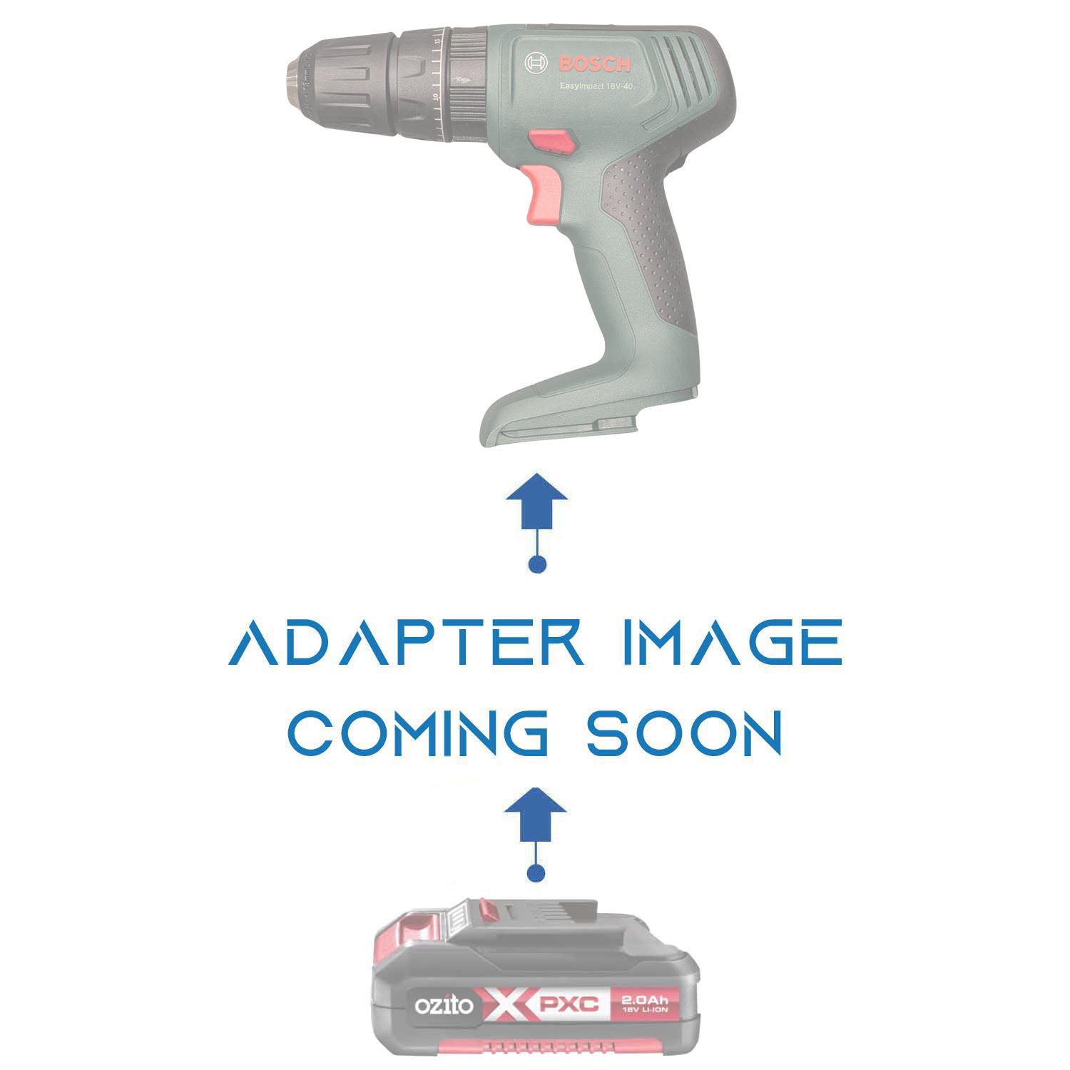 Ozito 18V PXC to Bosch 18V PBA (Green) battery adapter - placeholder text reading adapter image coming soon