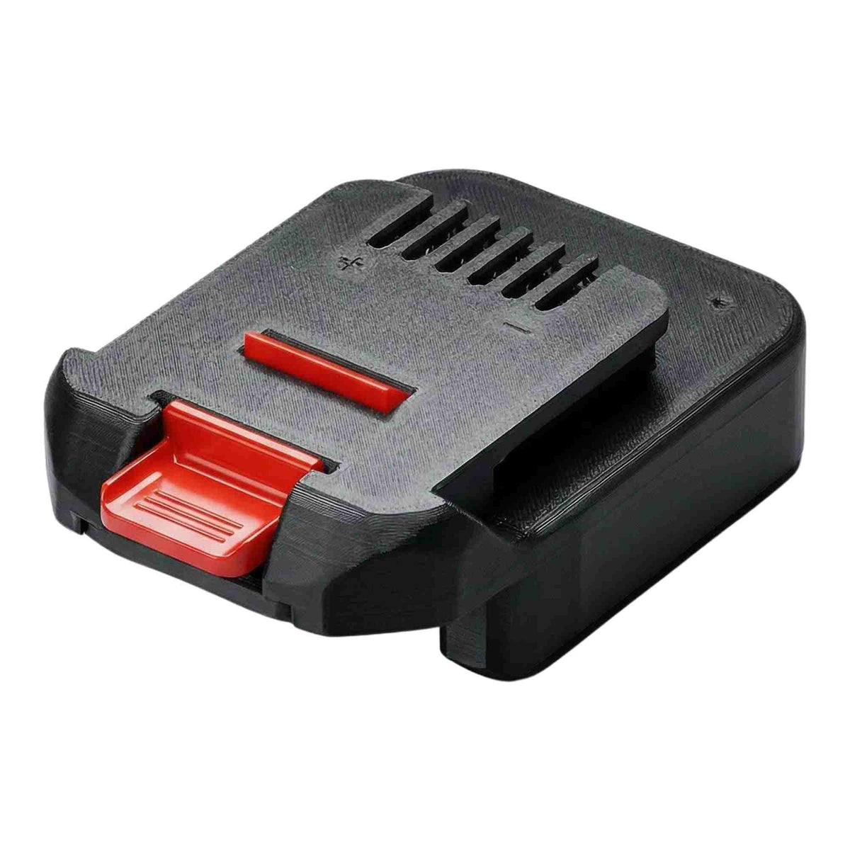 Ozito 18V PXC to MacNaught 18V battery adapter - MacNaught tool-side connection with a terminal slot and red release latches
