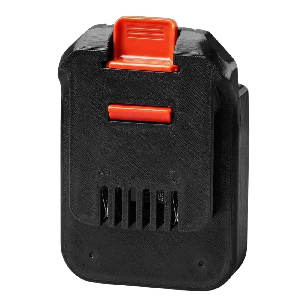 Ozito 18V PXC to MacNaught 18V battery adapter - MacNaught tool-side connection, red release latches and polarity marks