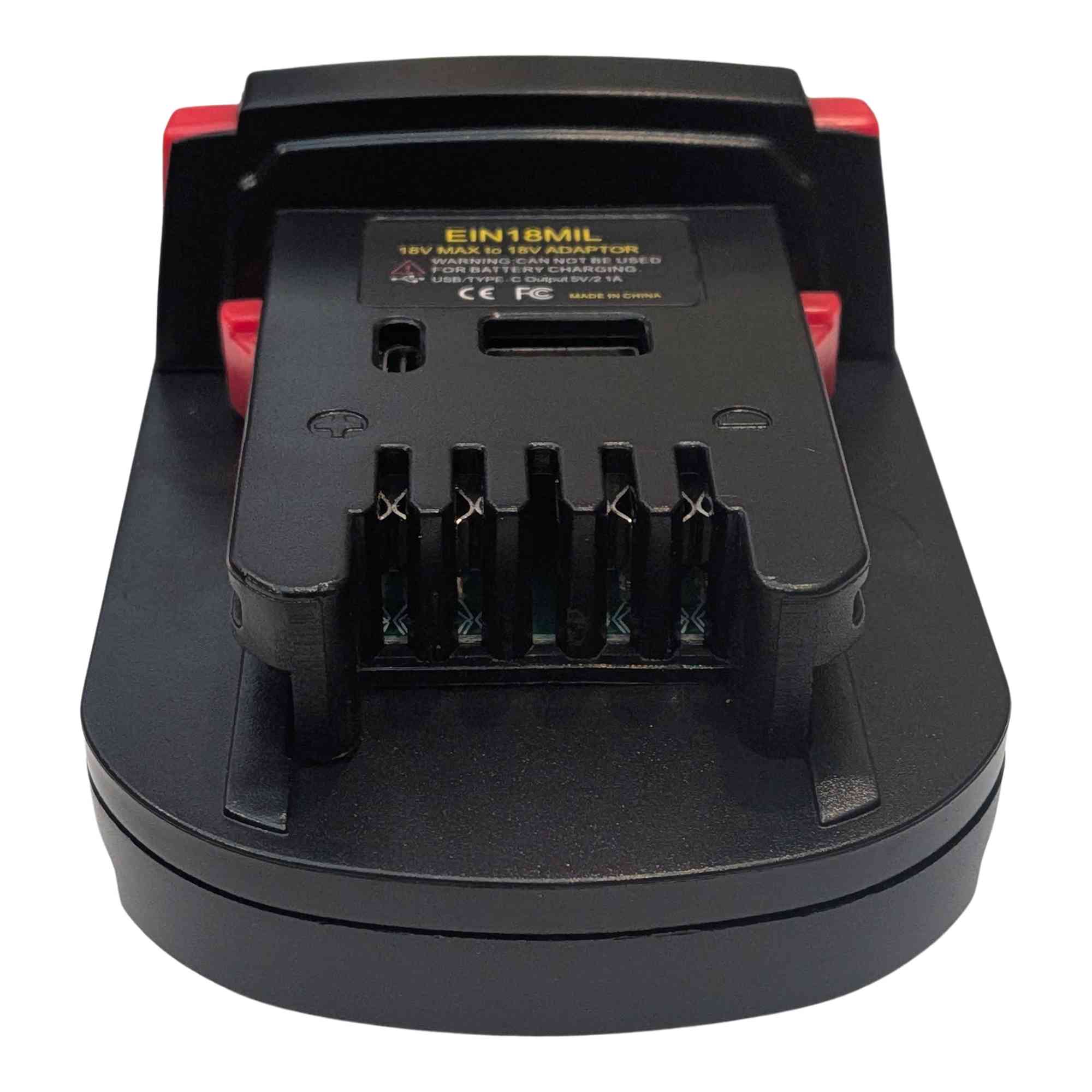Ozito 18V PXC to Milwaukee M18 battery adapter - Milwaukee tool-side connection with five terminal slots and USB ports