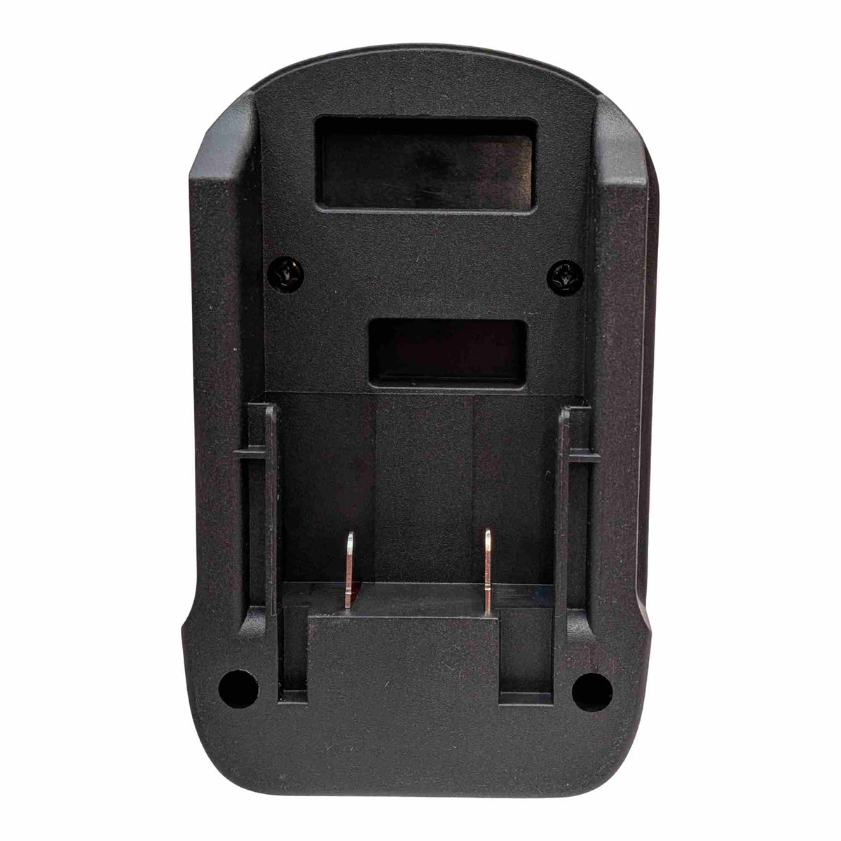 Porter Cable 20V to Milwaukee M12 battery adapter - battery-side connection, rail channels and twin copper terminal blades