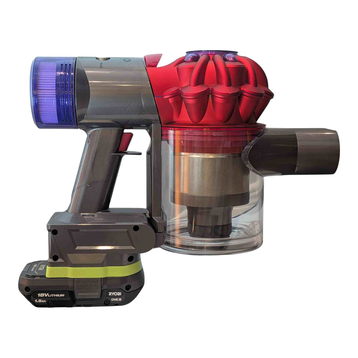 Ryobi 18V ONE+ to Dyson V7 battery adapter: Fitted, Right Side